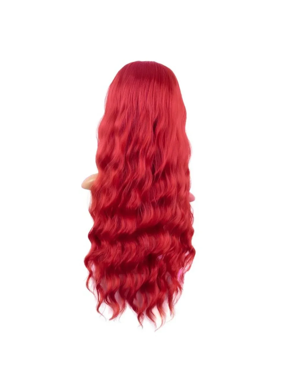 Women's Bright Red 28 Inch Synthetic Fiber Long Middle Part Curly Cosplay Wigs